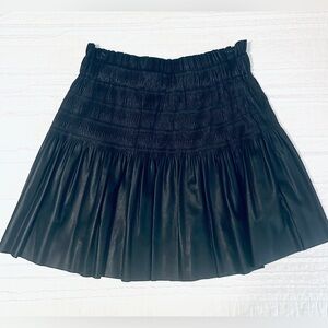 7 For All Mankind Womens Black Faux Leather Pleated A-Line Skirt Vegan Sz Small
